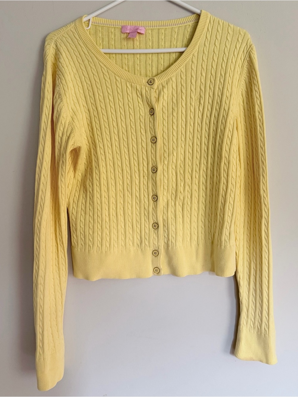 Lilly Pulitzer Yellow Cable Knit Button-Front Cardigan Sweater L Large